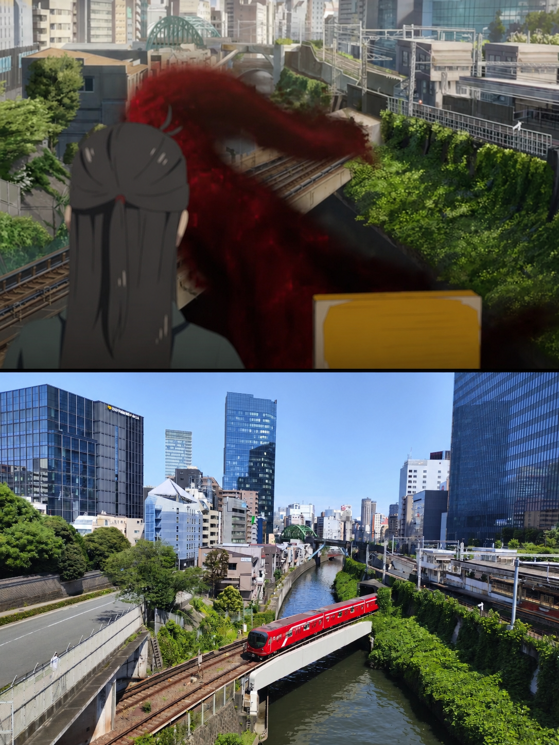 Railway Panorama real-life location from Suzume in Ochanomizu, Tokyo