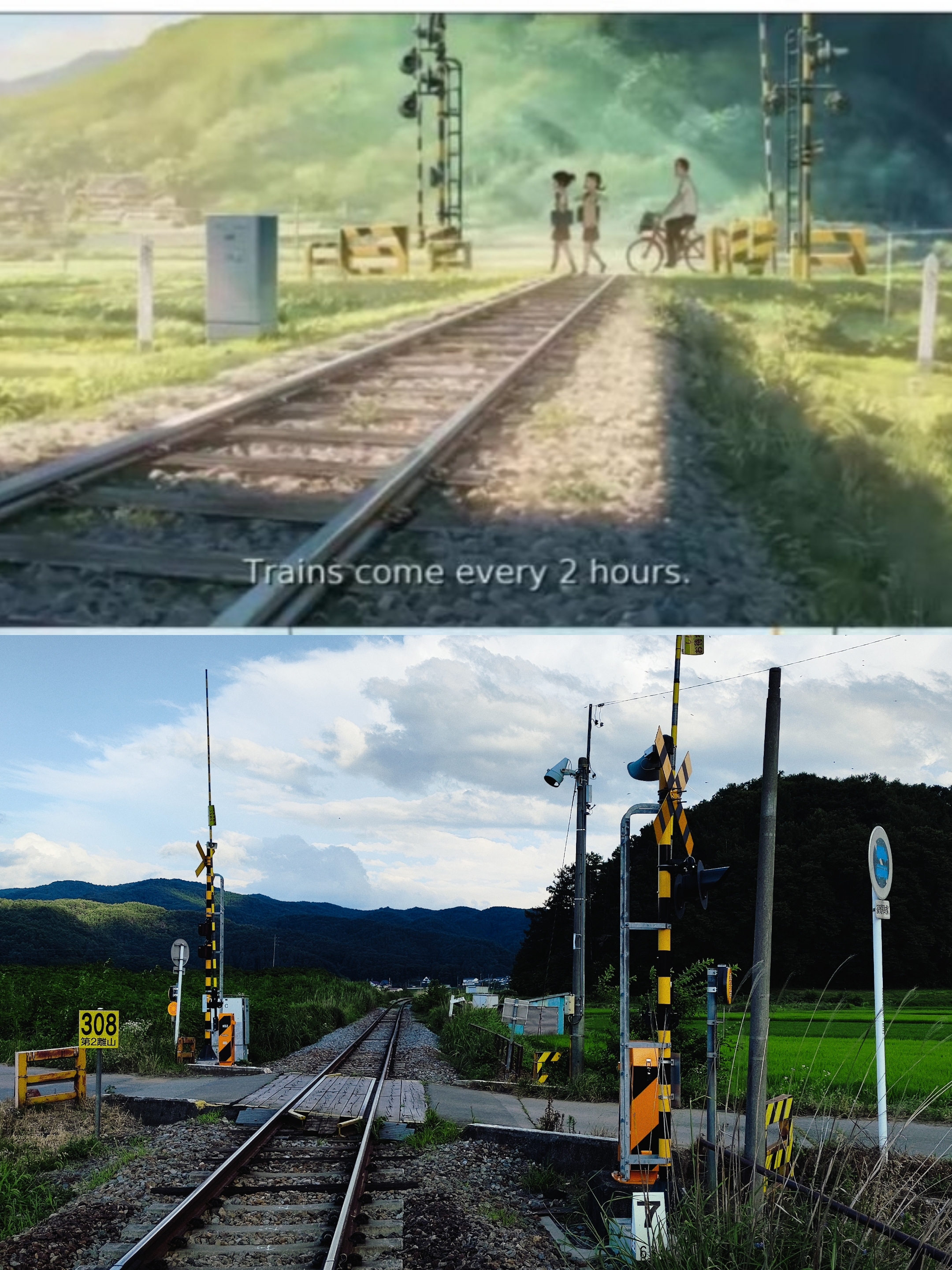 Railway Crossing real-life comparison from Your Name