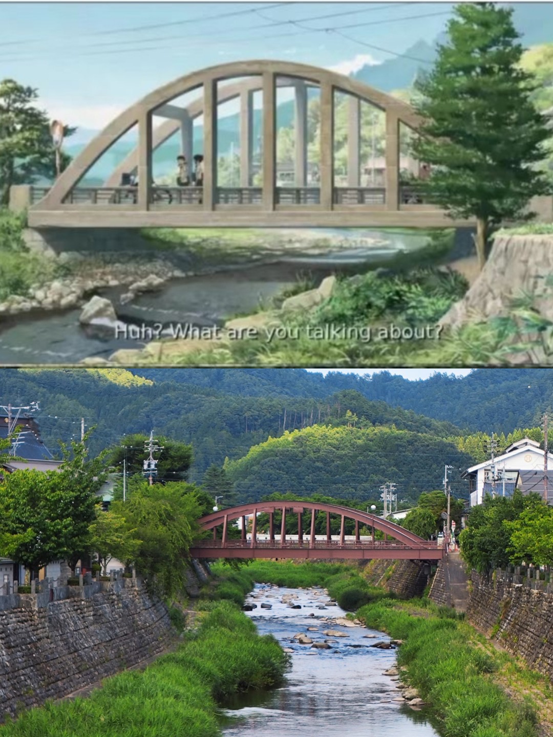 Miyagawa River Bridge real-life comparison from Your Name