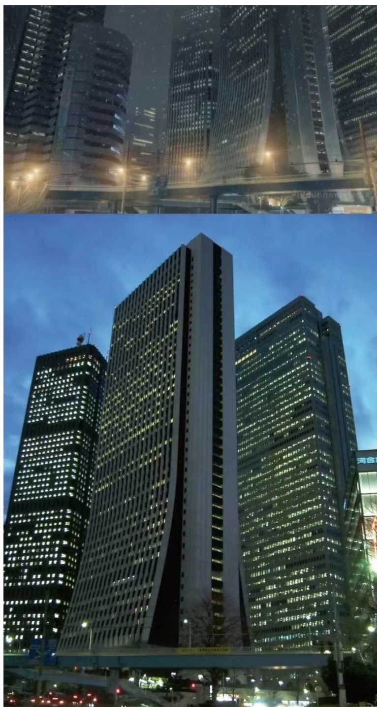 Skyline Composition real-life comparison from Your Name