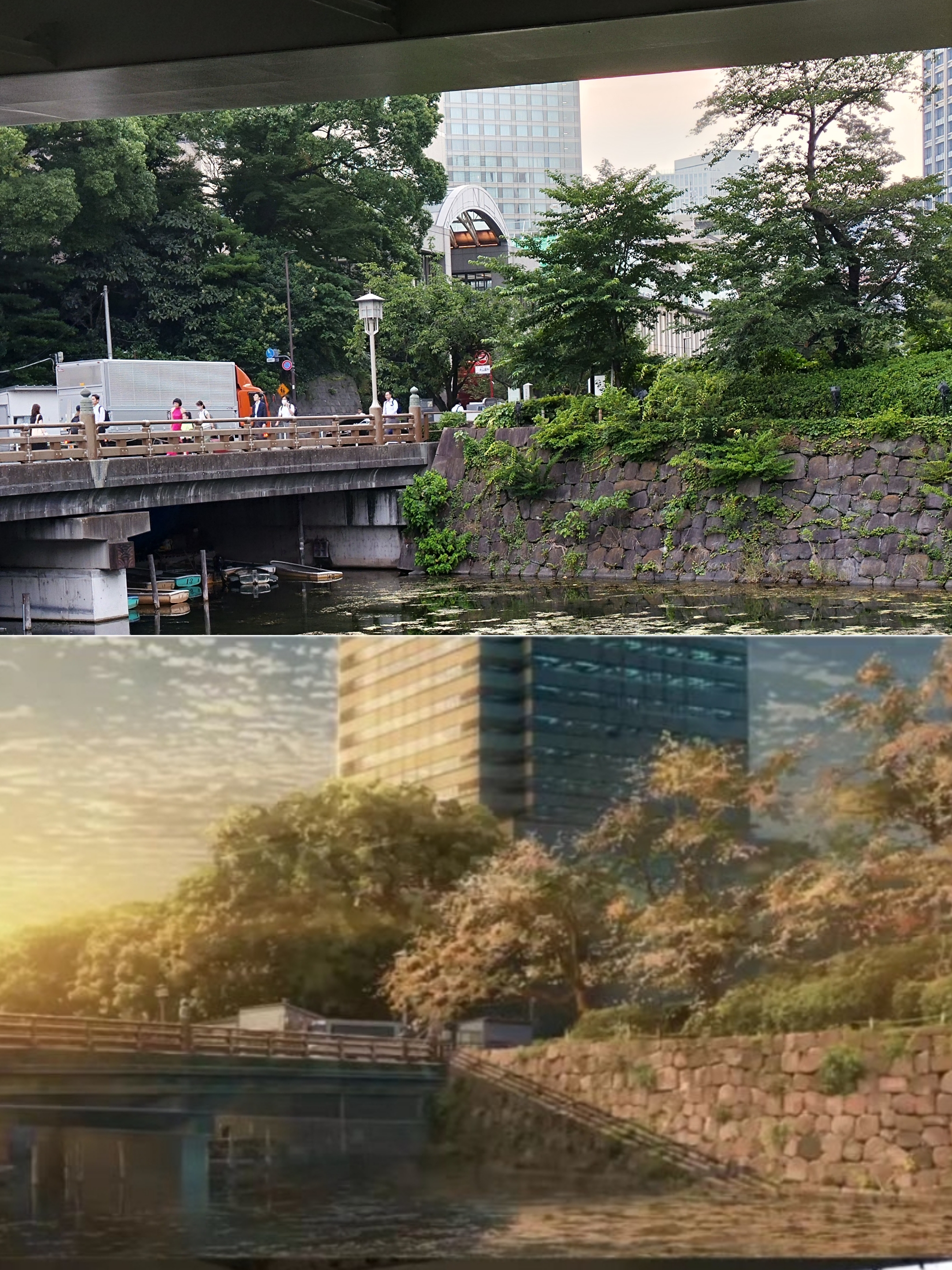 Sotobori Park Canal real-life comparison from Your Name