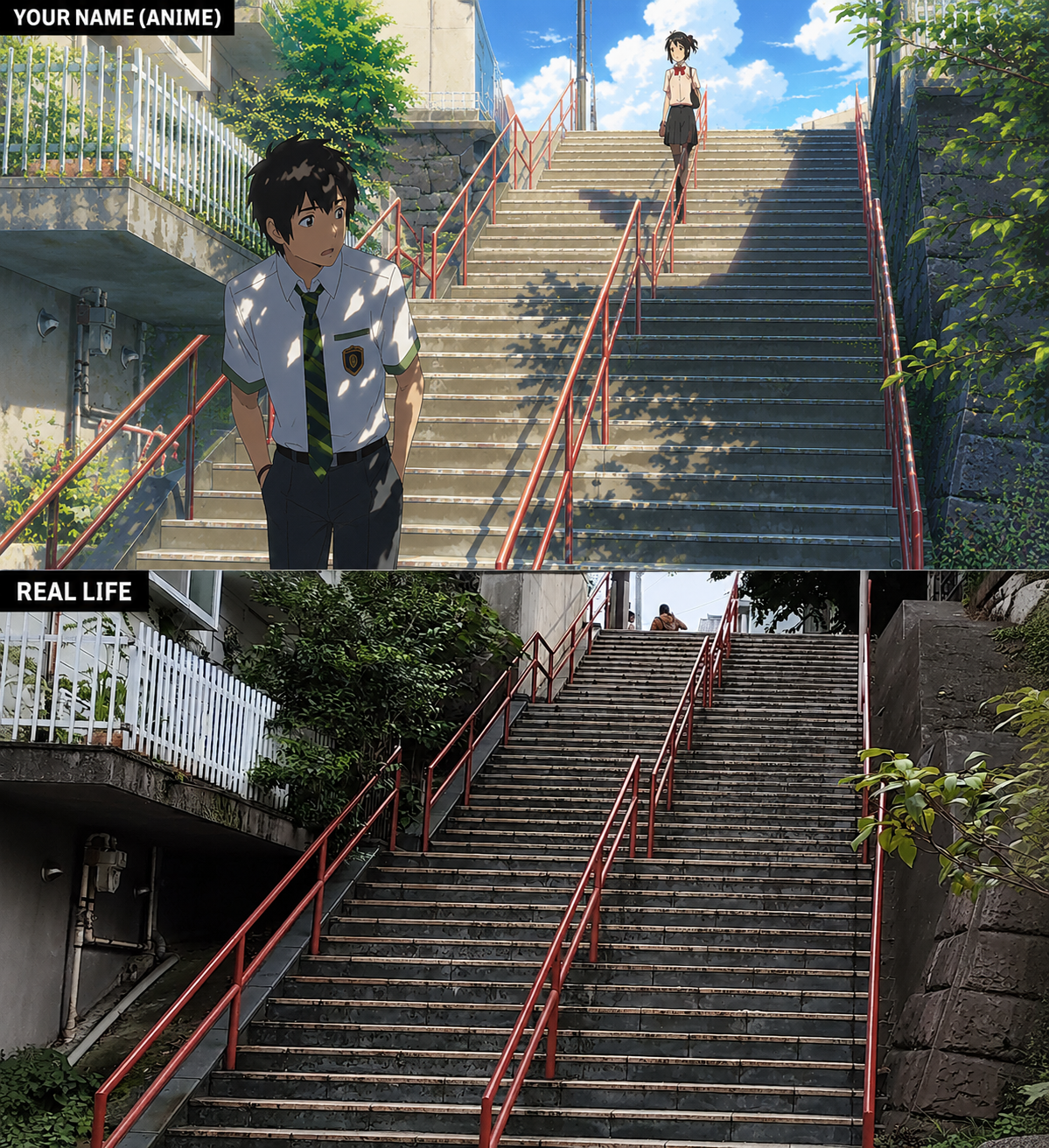Suga Shrine Steps real-life comparison from Your Name